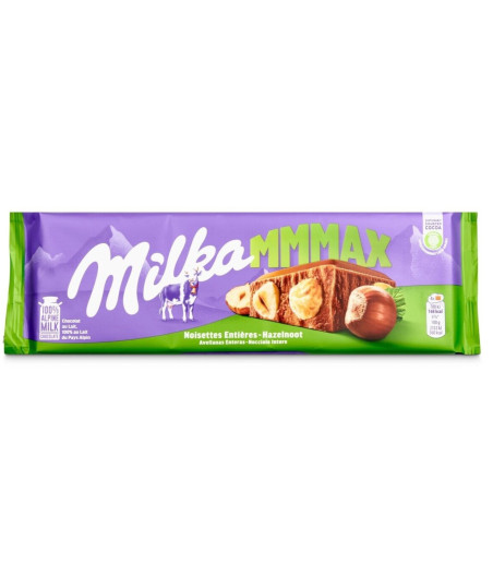 TABLETTE DE CHOCOLAT AU LAIT MILKA MMMAX NOISETTES ENTIERES 270G