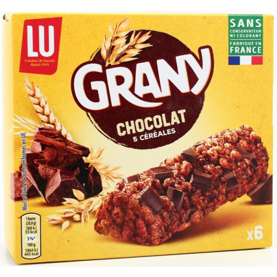 GRANY CHOCOLATE 5 CEREALS BAR X6, LU  125G