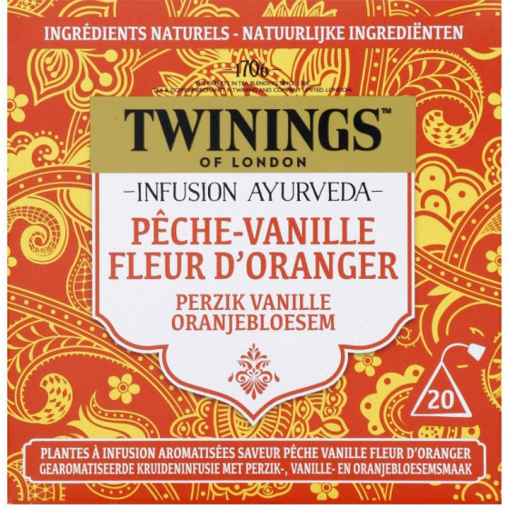 INFUSION TWININGS AYURVEDA PECHE VANILLE FLEUR D’ORANGER 30G