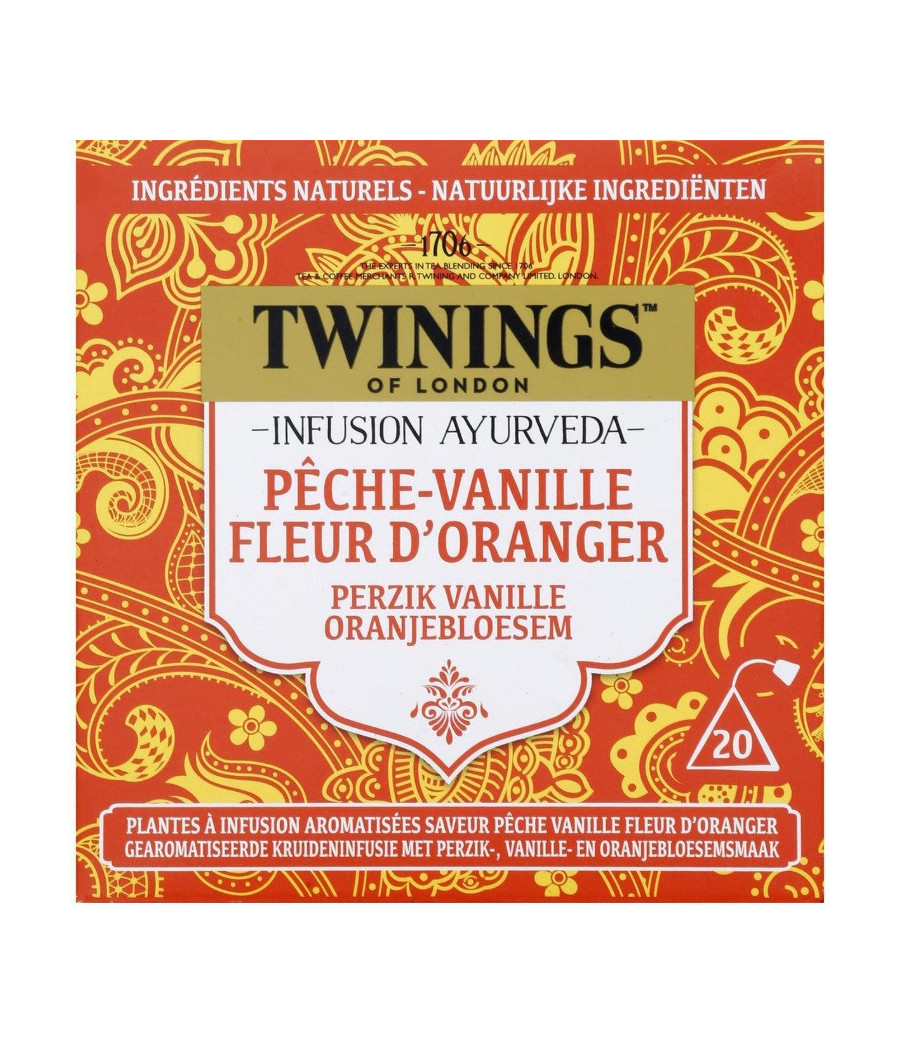 INFUSION TWININGS AYURVEDA PECHE VANILLE FLEUR D’ORANGER 30G