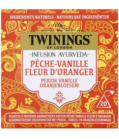 INFUSION TWININGS AYURVEDA PECHE VANILLE FLEUR D’ORANGER 30G