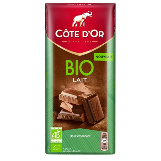 TABLETTE DE CHOCOLAT AU LAIT BIO COTE D'OR 150G