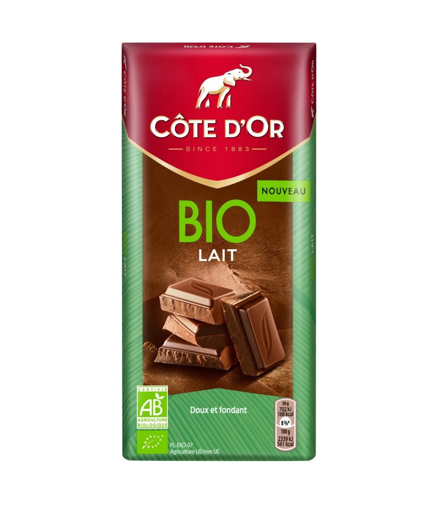 TABLETTE DE CHOCOLAT AU LAIT BIO COTE D'OR 150G