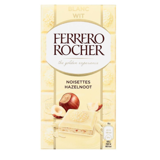 TABLETTE DE CHOCOLAT BLANC AUX NOISETTES FERRERO ROCHER 100G