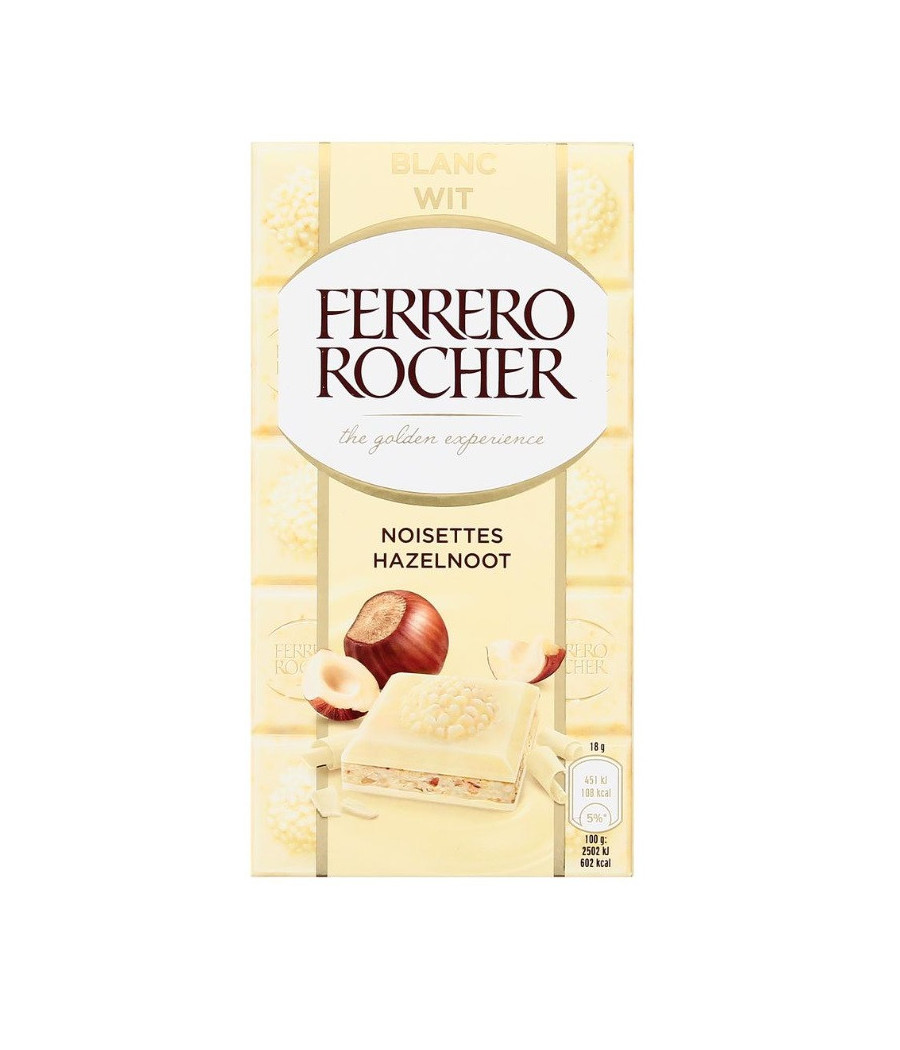 TABLETTE DE CHOCOLAT BLANC AUX NOISETTES FERRERO ROCHER 100G