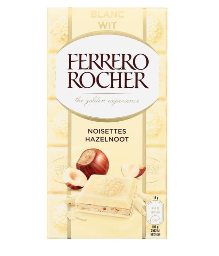 TABLETTE DE CHOCOLAT BLANC AUX NOISETTES FERRERO ROCHER 100G