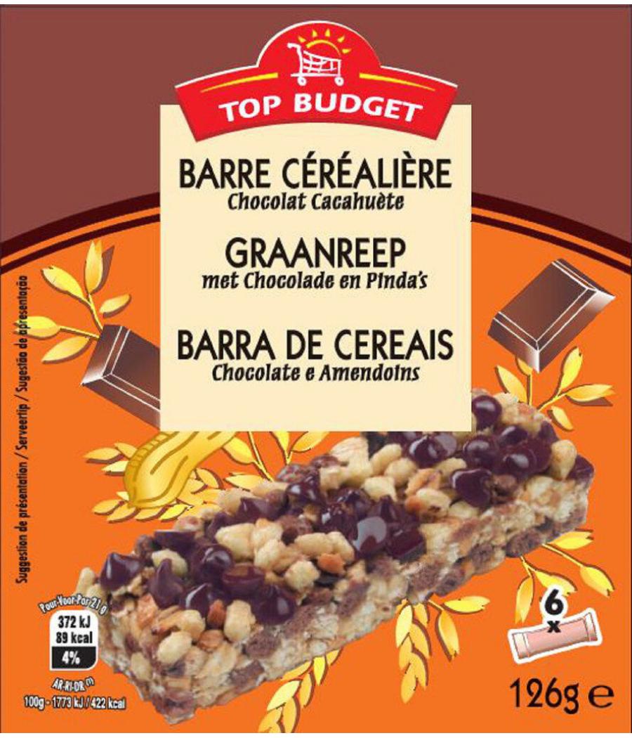 BARRES DE CEREALES CHOCOLAT CACAHUETES 125 G