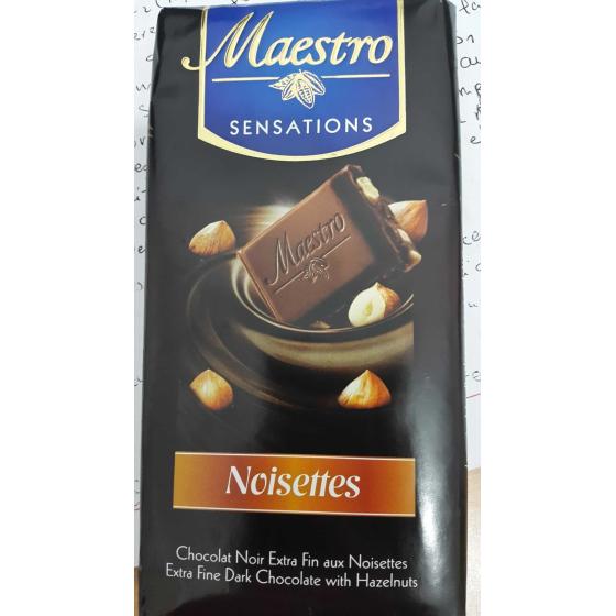 TABLETTE DE CHOCOLAT NOIR EXTRA FIN AUX NOISETTES MAESTRO 90G