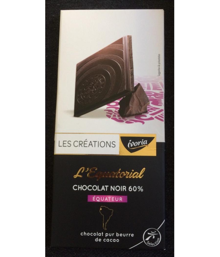 TABLETTE DE CHOCOLAT L'EQUATORIAL CHOCOLAT NOIR 60% IVORIA 80G