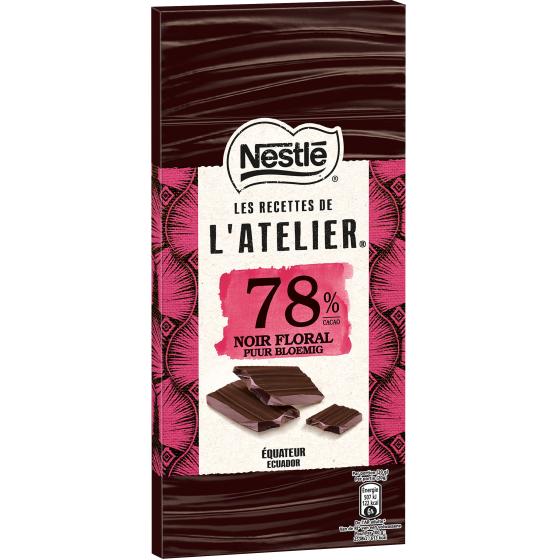 TABLETTE DE CHOCOLAT L'ATELIER CHOCOLAT NOIR 78% FLORAL NESTLE 100G