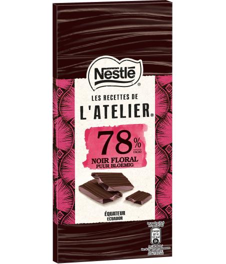 TABLETTE DE CHOCOLAT L'ATELIER CHOCOLAT NOIR 78% FLORAL NESTLE 100G