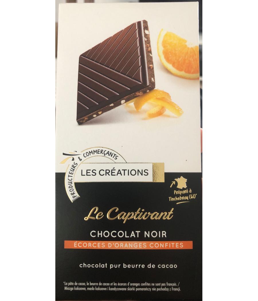 TABLETTE DE CHOCOLAT NOIR AUX ECORCES D'ORANGES LES CREATIONS 100G