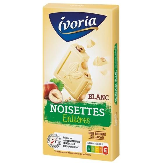 TABLETTE BLOC CHOCOLAT BLANC AUX NOISETTES ENTIERES 200G