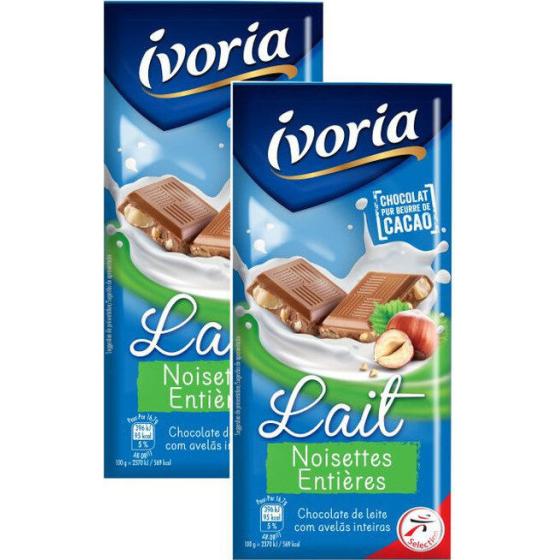 CHOCOLAT LAIT NOISETTES ENTIERES 200G (2X100 G)