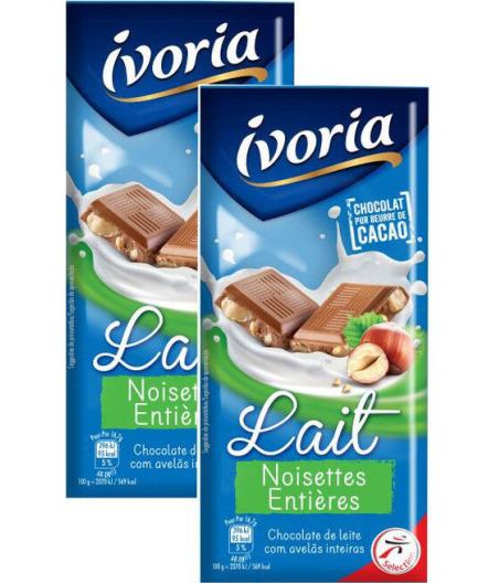 CHOCOLAT LAIT NOISETTES ENTIERES 200G (2X100 G)