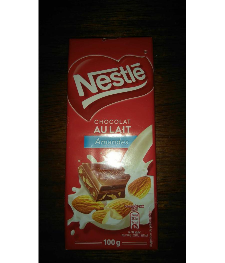 TABLETTE DE CHOCOLAT AU LAIT ET AUX AMANDES 100G