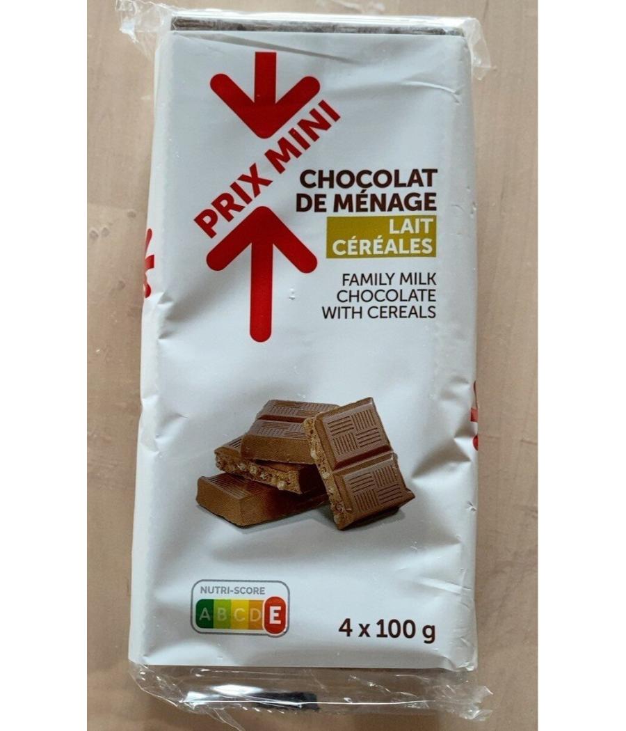 CHOCOLAT DE MENAGE LAIT CEREALES 4 X 100 G