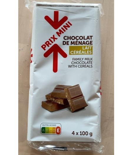 CHOCOLAT DE MENAGE LAIT CEREALES 4 X 100 G