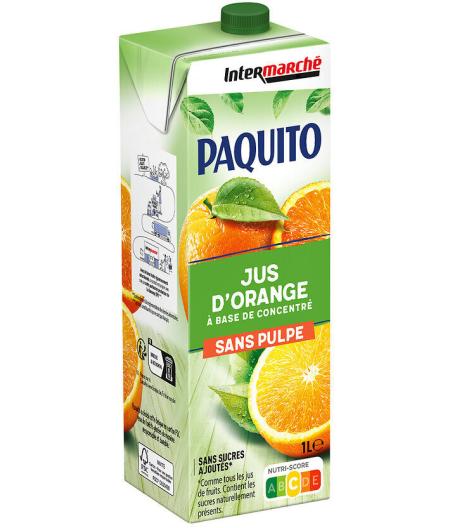 JUS DE FRUITS D'ORANGE SANS PULPE PAQUITO 1L