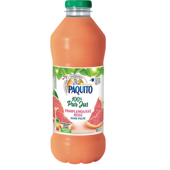 PUR JUS 100% PAMPLEMOUSSE ROSE SANS PULPE PAQUITO 1L