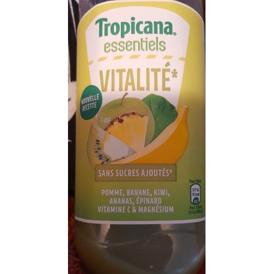 JUS DE FRUITS TROPICANA ESSENTIELS VITALITE POMME, BANANE, KIWI, ANANAS, EPINARD VITAMINE C & MAGN...