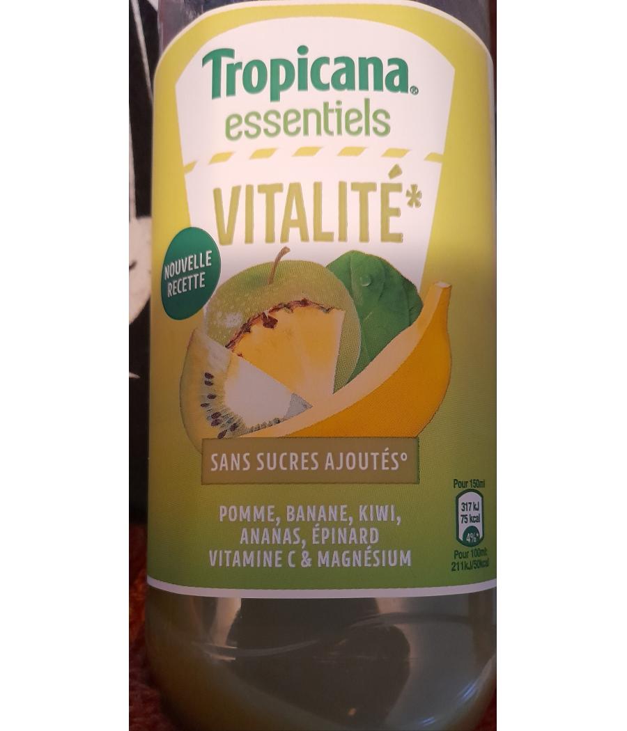 JUS DE FRUITS TROPICANA ESSENTIELS VITALITE POMME, BANANE, KIWI, ANANAS, EPINARD VITAMINE C & MAGN...