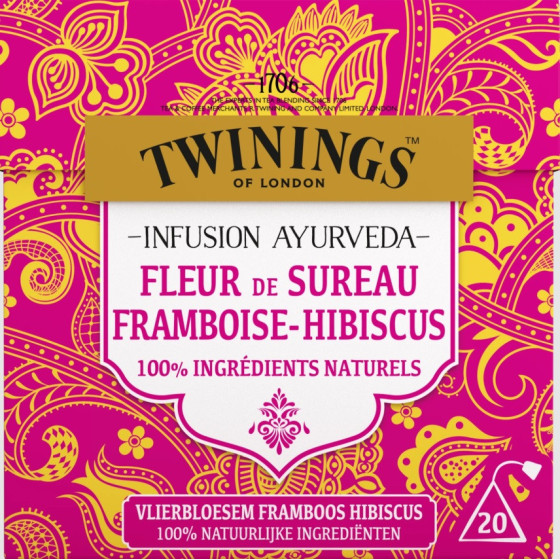 INFUSION TWININGS AYURVEDA FLEUR DE SUREAU FRAMBOISE HIBISCUS 20 SACHETS 20G