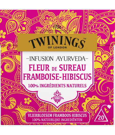 INFUSION TWININGS AYURVEDA FLEUR DE SUREAU FRAMBOISE HIBISCUS 20 SACHETS 20G