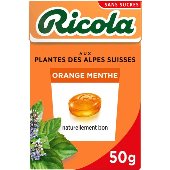BONBONS ORANGE MENTHE SANS SUCRES RICOLA 50 G