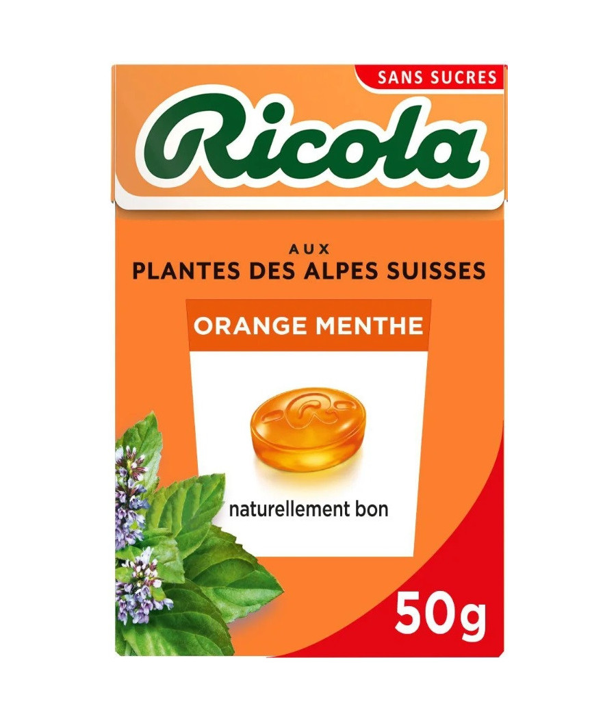 BONBONS ORANGE MENTHE SANS SUCRES RICOLA 50 G