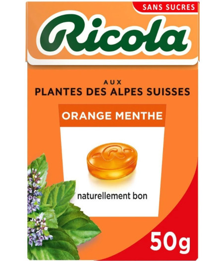 BONBONS ORANGE MENTHE SANS SUCRES RICOLA 50 G
