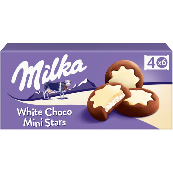 BISCUITS WHITE CHOCO MINI STARS MILKA 150G