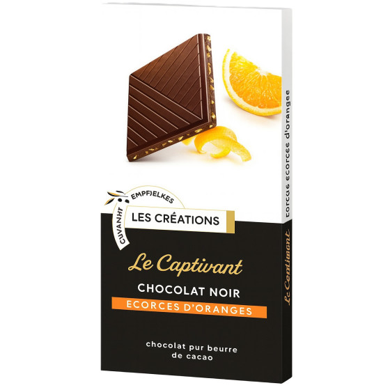 TABLETTE DE CHOCOLAT NOIR AUX ECORCES D'ORANGES LES CREATIONS 100G