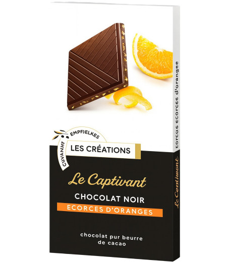 TABLETTE DE CHOCOLAT NOIR AUX ECORCES D'ORANGES LES CREATIONS 100G