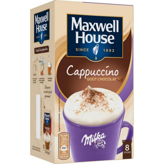 CAPPUCCINO GOUT CHOCOLAT MILKA MAXWELL HOUSE 8X22G