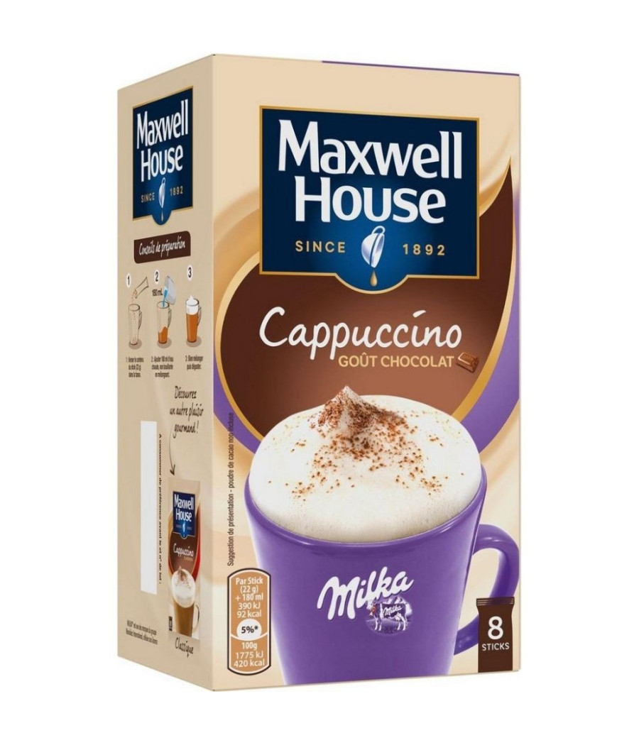 CAPPUCCINO GOUT CHOCOLAT MILKA MAXWELL HOUSE 8X22G
