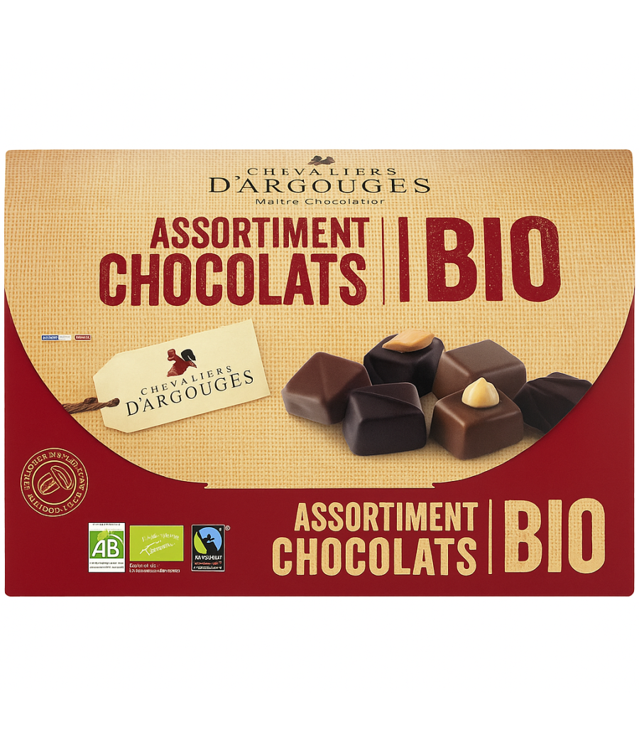 ASSORTIMENT DE CHOCOLATS BIO CHEVALIERS D'ARGOUGES  184G
