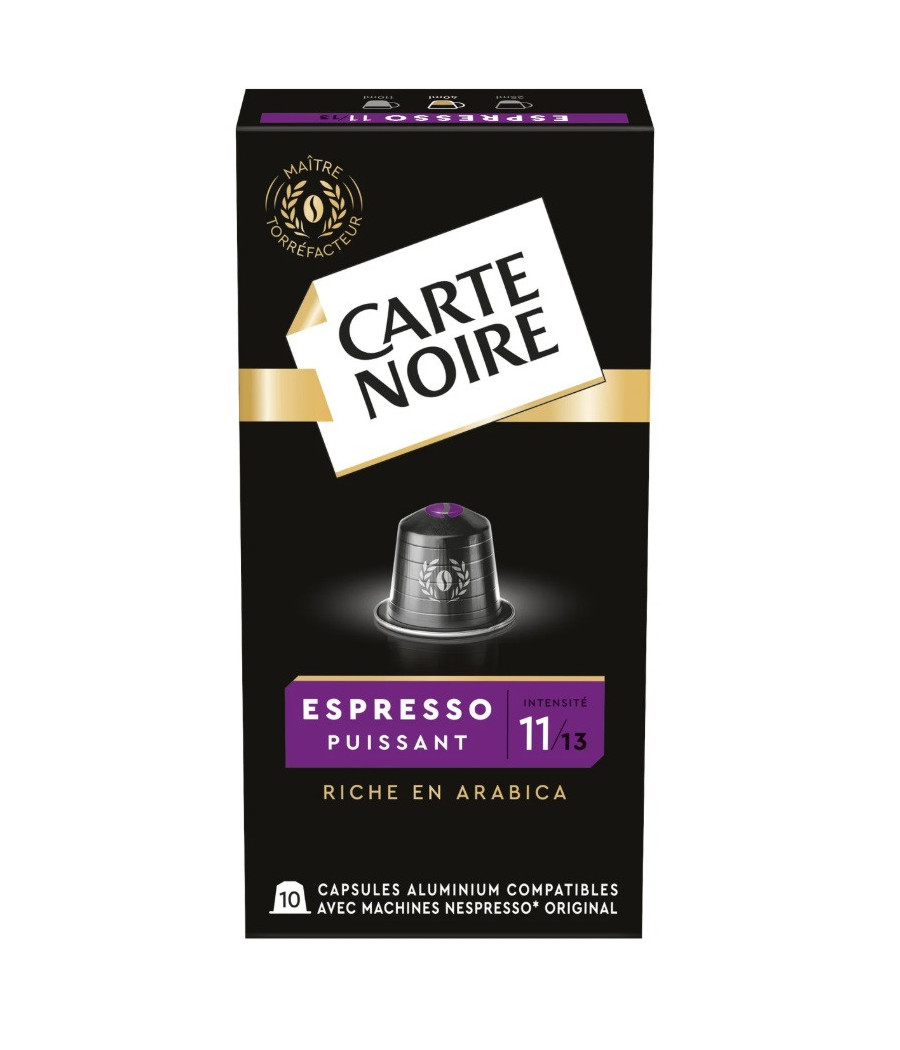 DOSETTE CAPSULES ESPRESSO INTENSITE 11 COMPATIBLE NESPRESSO CARTE NOIRE 55G