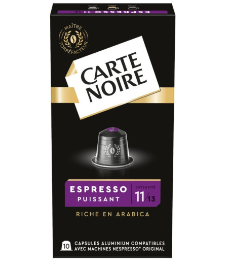 DOSETTE CAPSULES ESPRESSO INTENSITE 11 COMPATIBLE NESPRESSO CARTE NOIRE 55G
