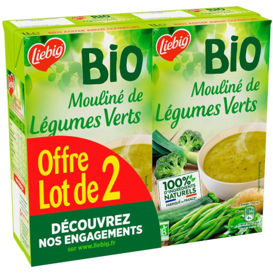 SOUPE LIEBIG MOULINE DE LEGUMES VERTS BIO 2X1L