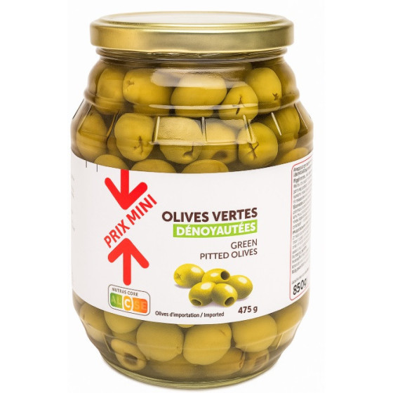 OLIVES VERTES DENOYAUTEES 850 G (EGOUTTE : 475 G)