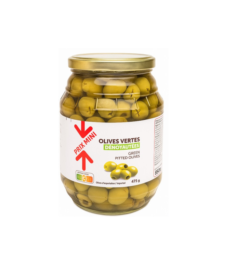 OLIVES VERTES DENOYAUTEES 850 G (EGOUTTE : 475 G)