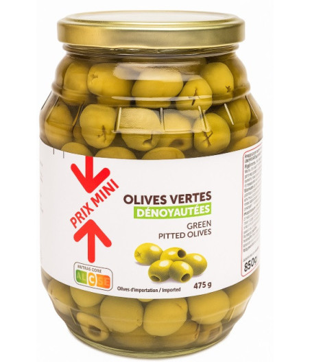 OLIVES VERTES DENOYAUTEES 850 G (EGOUTTE : 475 G)