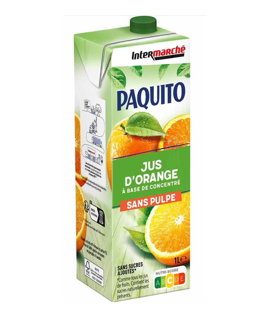 JUS DE FRUITS D'ORANGE SANS PULPE PAQUITO 1L