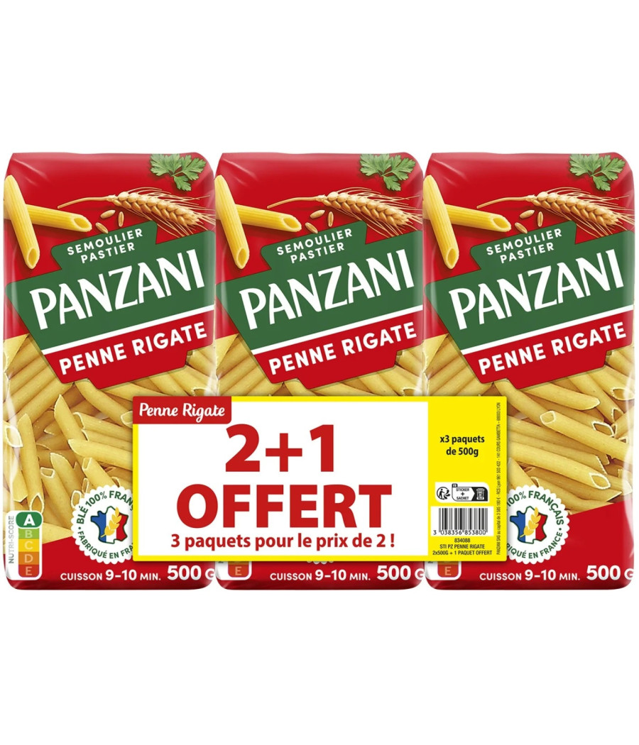 PANZANI PENNE RIGATE 2X500G +1 PAQUET GRATUIT