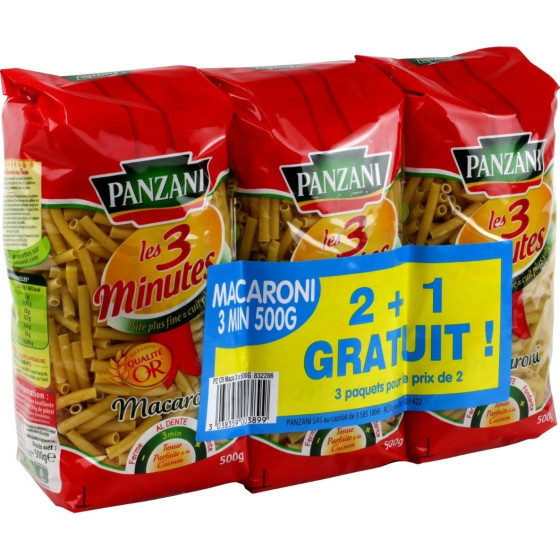 MACARONI PANZANI 3 PAQUETS DE 500G