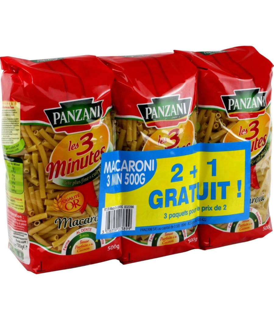 MACARONI PANZANI 3 PAQUETS DE 500G