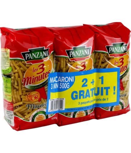 MACARONI PANZANI 3 PAQUETS DE 500G