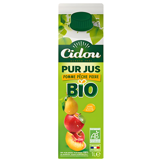 JUS DE FRUITS POMME PECHE POIRE BIO CIDOU 1L