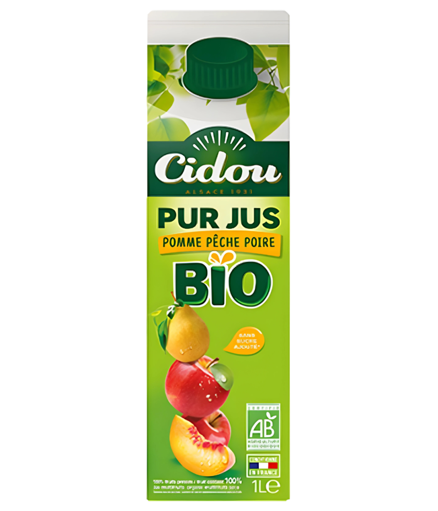 JUS DE FRUITS POMME PECHE POIRE BIO CIDOU 1L